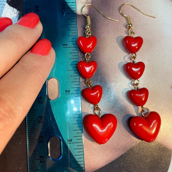 Long Red Heart ❤️ Earrings - Picture 4 of 5